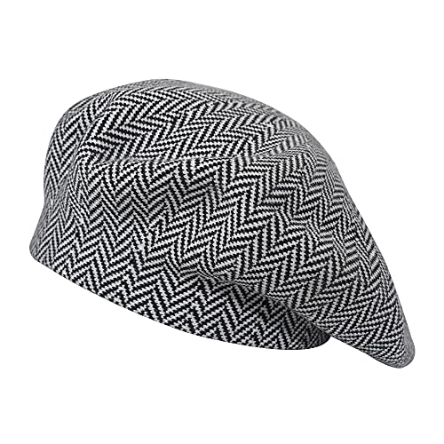 ZLYC Damen Winter Baskenmütze Französische Barett Doppelschicht Warm Beret (Schwarz Gestreift) von ZLYC