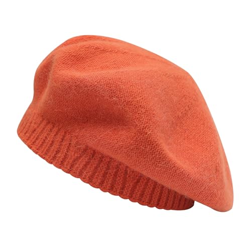 ZLYC Damen Winter Baskenmutze Klassische Barett Drucken Weich Warm Französische Mütze(Einfarbig Orange) von ZLYC