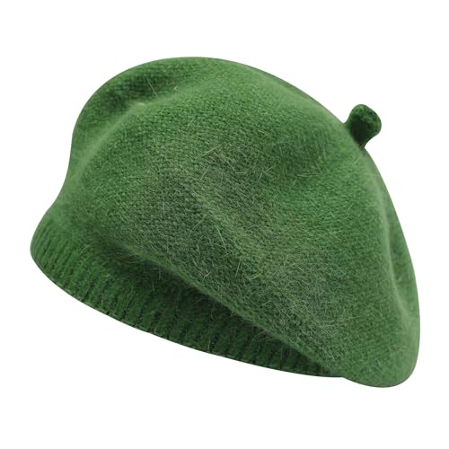 ZLYC Damen Winter Baskenmutze Klassische Barett Drucken Weich Warm Französische Mütze(Solid Armeegrün) von ZLYC