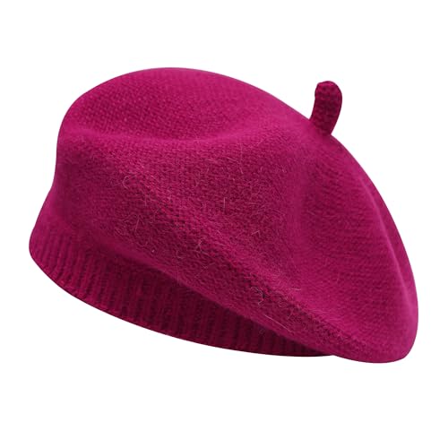 ZLYC Damen Winter Baskenmutze Klassische Barett Drucken Weich Warm Französische Mütze(Solid Rosa) von ZLYC