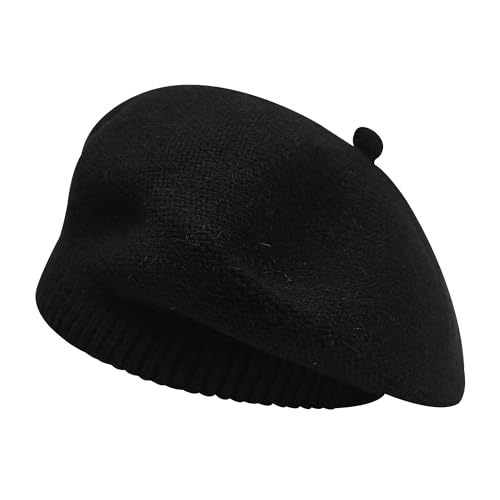 ZLYC Damen Winter Baskenmutze Klassische Barett Drucken Weich Warm Französische Mütze(Solid Schwarz) von ZLYC