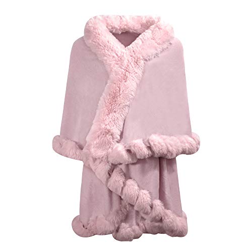 Damen Winter Faux Fur Poncho Warm Strick Kunstpelz Cape Cardigan (Normal hellrosa),Einheitsgröße von ZLYC