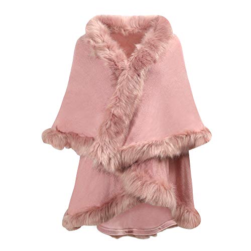 ZLYC Damen Winter Kunstpelz Poncho Strick Schal Stola Warm Cape Cardigan (Festes Rosa),Einheitsgröße von ZLYC