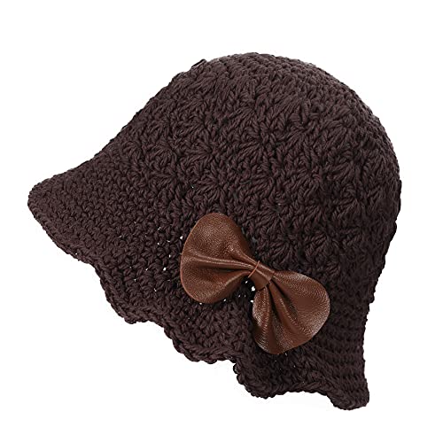 ZLYC Damen Winter Fischerhüte Handgemachte Strick Cloche Hüte Baumwolle Bowler Hut (Bogen Braun),Gr.Einheitsgröße von ZLYC