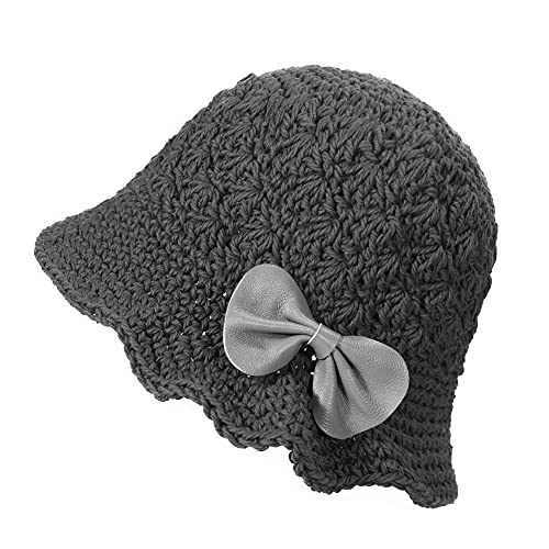 ZLYC Damen Winter Fischerhüte Handgemachte Strick Cloche Hüte Baumwolle Bowler Hut (Bogen Grau),Gr.Einheitsgröße von ZLYC