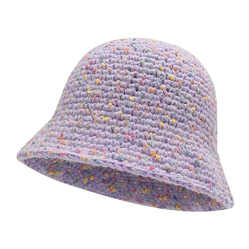 ZLYC Damen Winter Fischerhut Mode Strick Cloche Mütze Einfarbiger Warm Hut(Farbiger Violett) von ZLYC