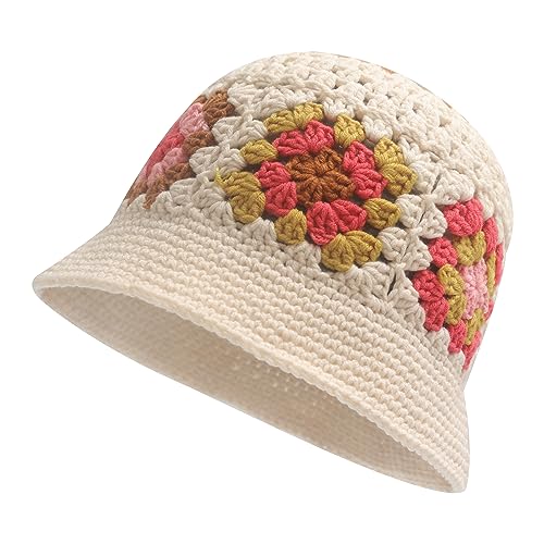 ZLYC Damen Winter Fischerhut Mode Strick Cloche Mütze Einfarbiger Warm Hut(Häkelblume Beige) von ZLYC