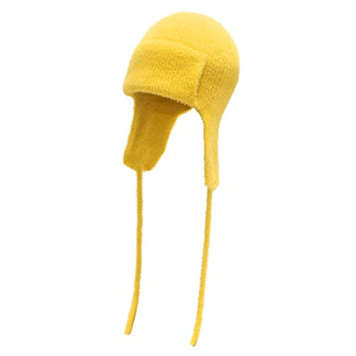 ZLYC Damen Winter Fliegermütze Trappermütze Strickmütze Beanie Warme Ski Mütze(Einfaches Gelb) von ZLYC