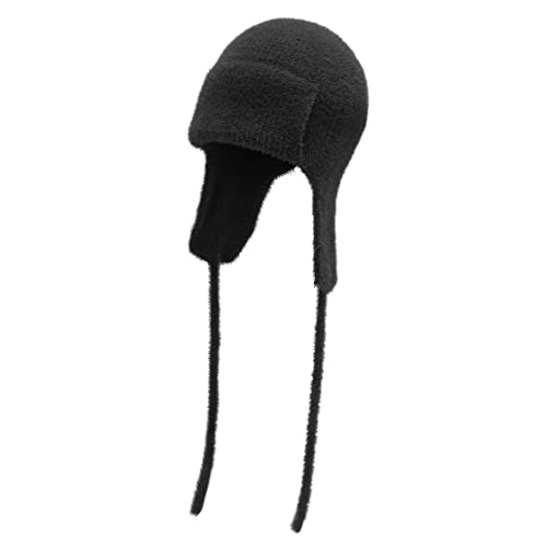 ZLYC Damen Winter Fliegermütze Trappermütze Strickmütze Beanie Warme Ski Mütze(Einfaches Schwarz) von ZLYC