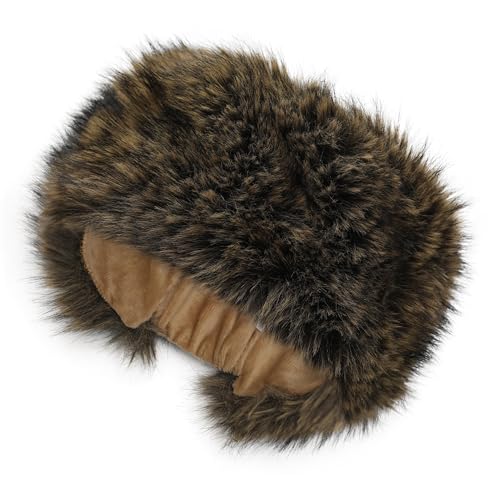 ZLYC Damen Winter Groß Häkelarbeit Stirnband Kunstpelz Elastische Ohrenschützer(Einfarbig Braun),Einheitsgröße von ZLYC