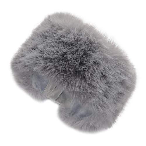 ZLYC Damen Winter Groß Häkelarbeit Stirnband Kunstpelz Elastische Ohrenschützer(Einfarbig Gray) von ZLYC