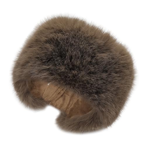 ZLYC Damen Winter Groß Häkelarbeit Stirnband Kunstpelz Elastische Ohrenschützer(Einfarbig Khaki) von ZLYC