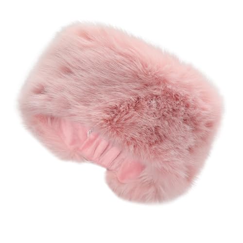 ZLYC Damen Winter Groß Häkelarbeit Stirnband Kunstpelz Elastische Ohrenschützer(Einfarbig Rosa) von ZLYC