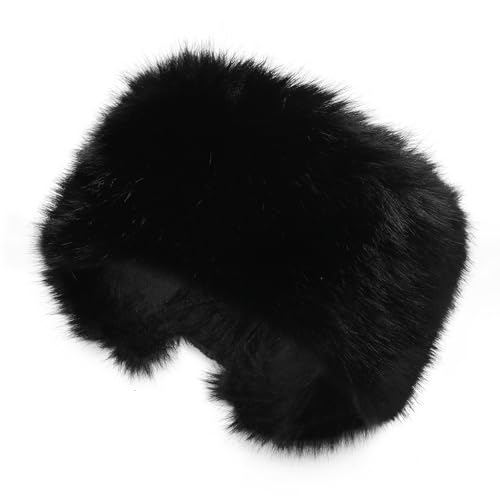 ZLYC Damen Winter Groß Häkelarbeit Stirnband Kunstpelz Elastische Ohrenschützer(Einfarbig Schwarz) von ZLYC