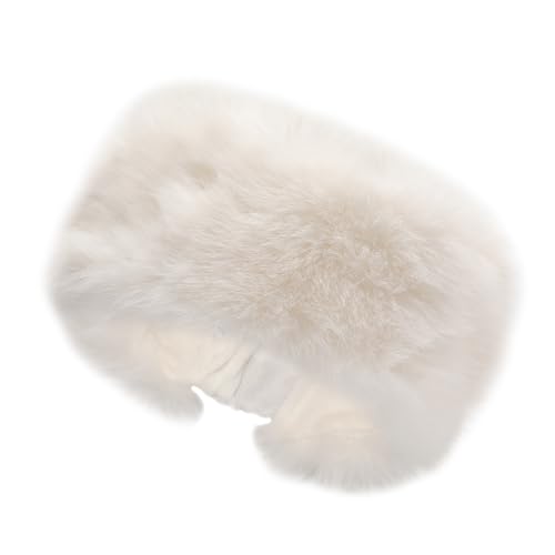ZLYC Damen Winter Groß Häkelarbeit Stirnband Kunstpelz Elastische Ohrenschützer(Einfarbig Weiß) von ZLYC