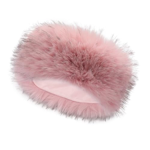 ZLYC Damen Winter Groß Häkelarbeit Stirnband Kunstpelz Elastische Ohrenschützer(Flauschig rosa),Einheitsgröße von ZLYC