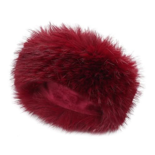 ZLYC Damen Winter Groß Häkelarbeit Stirnband Kunstpelz Elastische Ohrenschützer(Flauschig rot),Einheitsgröße von ZLYC