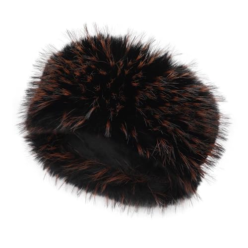 ZLYC Damen Winter Groß Häkelarbeit Stirnband Kunstpelz Elastische Ohrenschützer(Flauschig schwarz und braun),Einheitsgröße von ZLYC