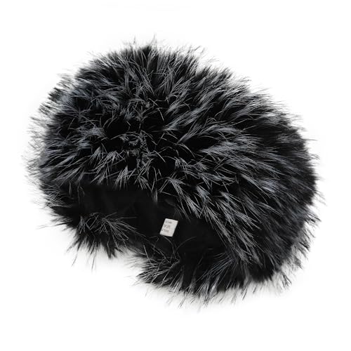 ZLYC Damen Winter Groß Häkelarbeit Stirnband Kunstpelz Elastische Ohrenschützer(Pelziges Schwarz),Einheitsgröße von ZLYC