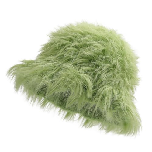 ZLYC Damen Winter Kunstpelz Fischerhut Stricken Bucket Hut(Kunstpelz Grün),Einheitsgröße von ZLYC