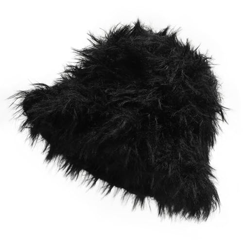 ZLYC Damen Winter Kunstpelz Fischerhut Stricken Bucket Hut(Kunstpelz Schwarz),Einheitsgröße von ZLYC