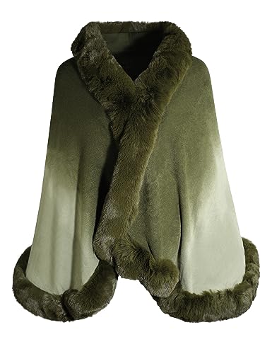 ZLYC Damen Winter Kunstpelz Poncho Cape Strick Schal Stola Warm Cardigan(Dip Dye Army Green) von ZLYC