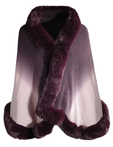 ZLYC Damen Winter Kunstpelz Poncho Cape Strick Schal Stola Warm Cardigan(Dip Dye Violett) von ZLYC