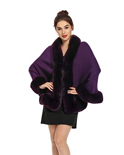 ZLYC Damen Winter Kunstpelz Poncho Cape Strick Schal Stola Warm Cardigan (Violett),Einheitsgröße von ZLYC