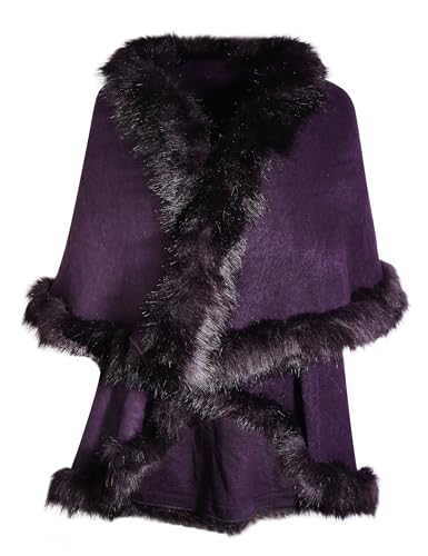 ZLYC Damen Winter Kunstpelz Poncho Strick Schal Stola Warm Cape Cardigan(Violett) von ZLYC