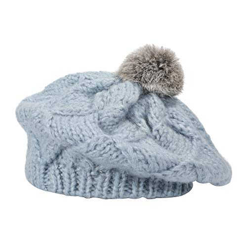 ZLYC Damen Winter Stricken Baskenmütze Warm Faux Fur Pompom Barett (Blau),Einheitsgröße von ZLYC