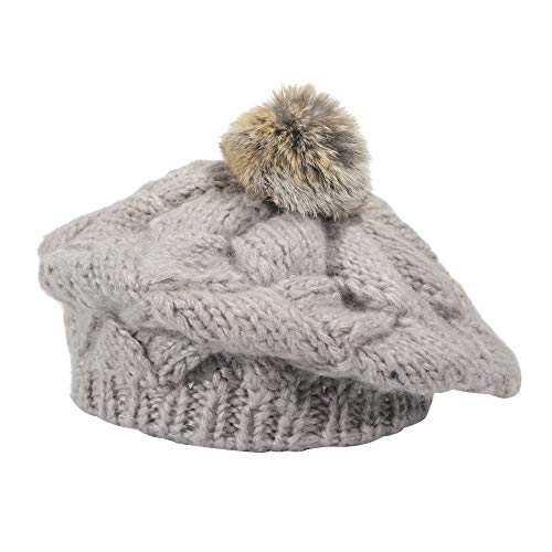 ZLYC Damen Winter Stricken Baskenmütze Warm Faux Fur Pompom Barett (Grau),Einheitsgröße von ZLYC