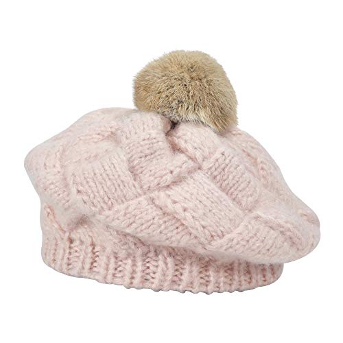 ZLYC Damen Winter Stricken Baskenmütze Warm Faux Fur Pompom Barett (Rosa),Rosa von ZLYC