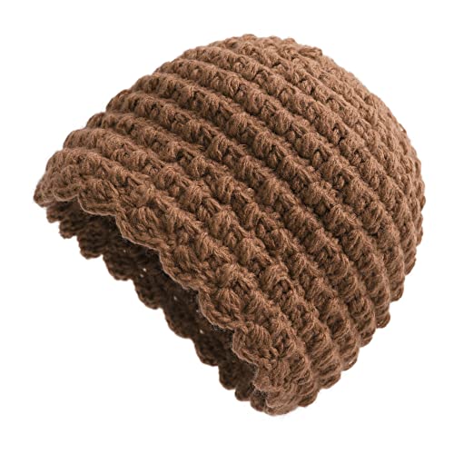 ZLYC Damen Winter Strickmütze Handgemacht Häkelmütze Slouch Beanie Mütze(Einfarbig Khaki) von ZLYC