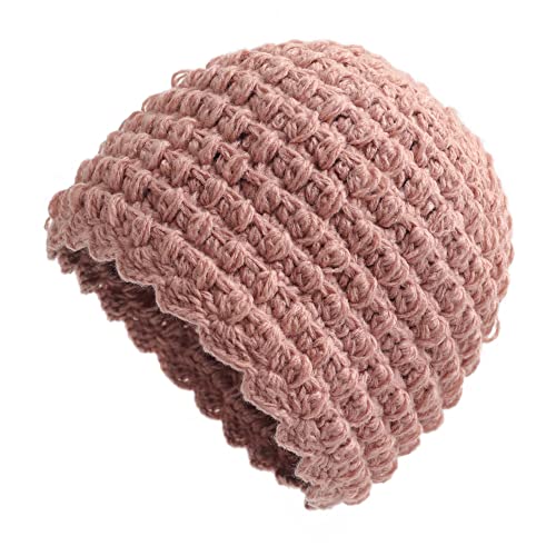 ZLYC Damen Winter Strickmütze Handgemacht Häkelmütze Slouch Beanie Mütze(Einfarbig Rosa) von ZLYC