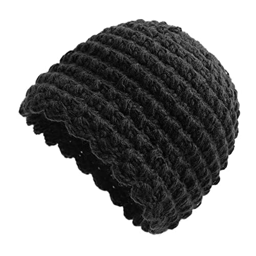 ZLYC Damen Winter Strickmütze Handgemacht Häkelmütze Slouch Beanie Mütze(Einfarbig Schwarz) von ZLYC