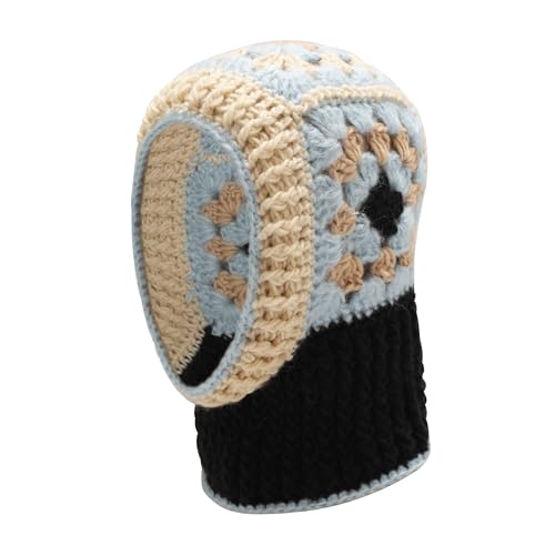 ZLYC Damen Winter Sturmhauben Stricken Winddicht Beanie Mütze Kapuzenschal(Gehäkeltes Blau) von ZLYC