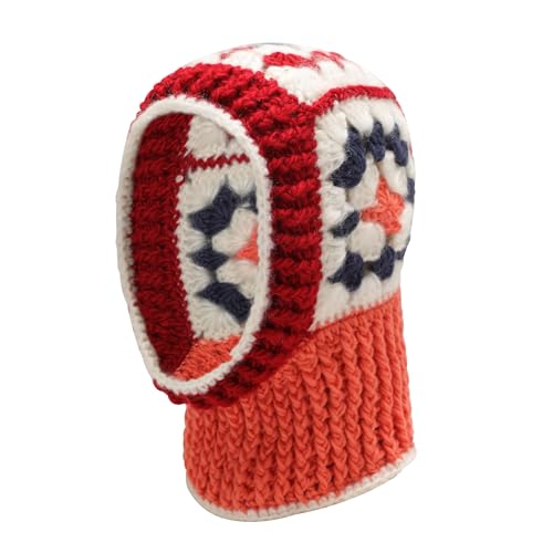 ZLYC Damen Winter Sturmhauben Stricken Winddicht Beanie Mütze Kapuzenschal(Gehäkeltes Rot) von ZLYC