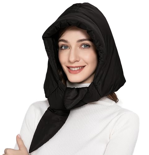 ZLYC Damen Winter Sturmhauben Stricken Winddicht Daunen Beanie Mütze(Einfarbig Schwarz) von ZLYC