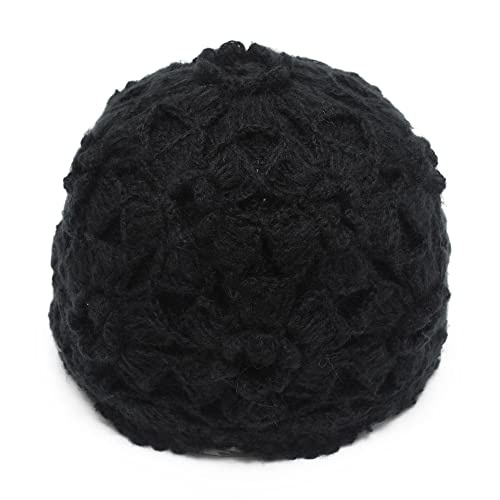 ZLYC Damen Winter Vintage Wolle Strickmützen Bowler Beanie Hut(Blumen Schwarz) von ZLYC