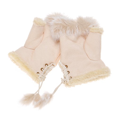ZLYC Damen Winter Warme Kunstpelz Halbfinger Handschuhe Fingerlose Fäustlinge(Beige) von ZLYC