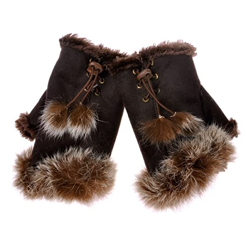 ZLYC Damen Winter Warme Kunstpelz Halbfinger Handschuhe Fingerlose Fäustlinge(Braun),Einheitsgröße von ZLYC