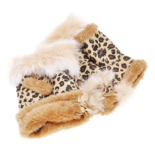 ZLYC Damen Winter Warme Kunstpelz Halbfinger Handschuhe Fingerlose Fäustlinge((Leopard) Khaki) von ZLYC