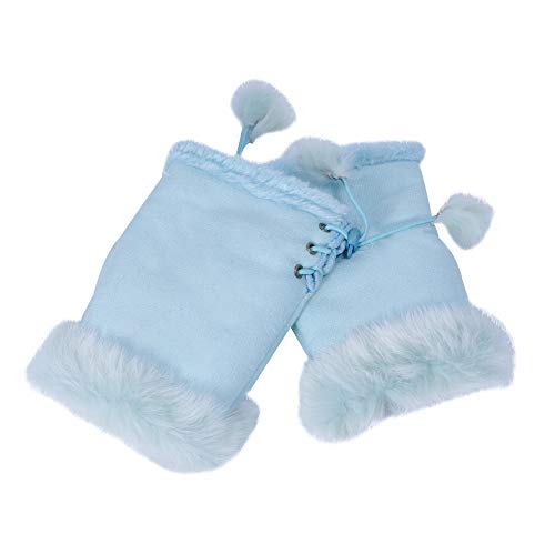 ZLYC Damen Winter Warme Kunstpelz Halbfinger Handschuhe Fingerlose Fäustlinge(Blau) von ZLYC