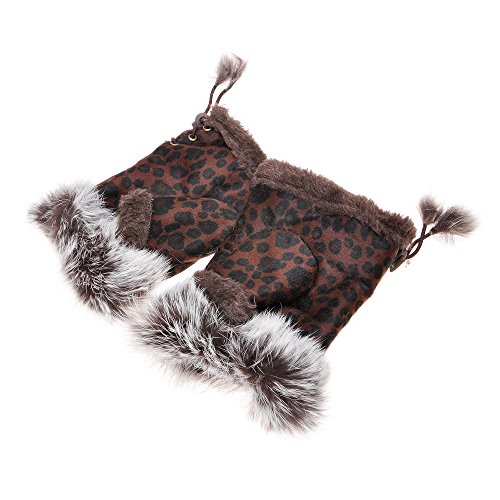ZLYC Damen Winter Warme Kunstpelz Halbfinger Handschuhe Fingerlose Fäustlinge((Leopard) Braun),Einheitsgröße von ZLYC