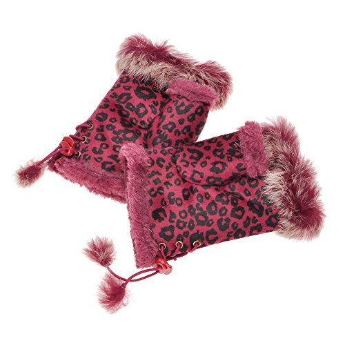 ZLYC Damen Winter Warme Kunstpelz Halbfinger Handschuhe Fingerlose Fäustlinge(Leopard Rosa) von ZLYC