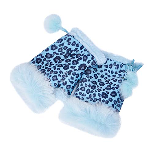 ZLYC Damen Winter Warme Kunstpelz Halbfinger Handschuhe Fingerlose Fäustlinge(Leopard Blau) von ZLYC