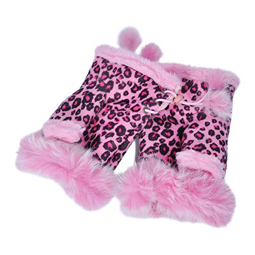 ZLYC Damen Winter Warme Kunstpelz Halbfinger Handschuhe Fingerlose Fäustlinge(Leopard Rosa),Einheitsgröße von ZLYC