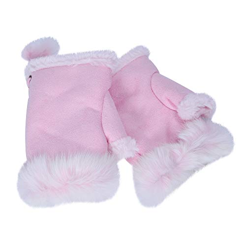 ZLYC Damen Winter Warme Kunstpelz Halbfinger Handschuhe Fingerlose Fäustlinge(Rosa) von ZLYC