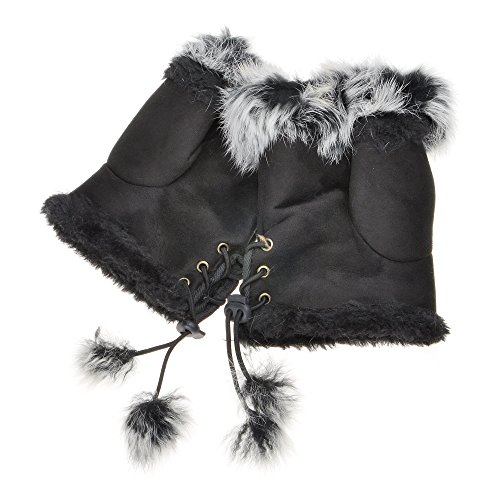 ZLYC Damen Winter Warme Kunstpelz Halbfinger Handschuhe Fingerlose Fäustlinge(Schwarz) von ZLYC