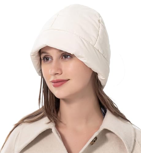 ZLYC Damen Winter Winddicht Beanie Warm Strickmützen mit Fleece-Futter(Einfarbig Beige) von ZLYC